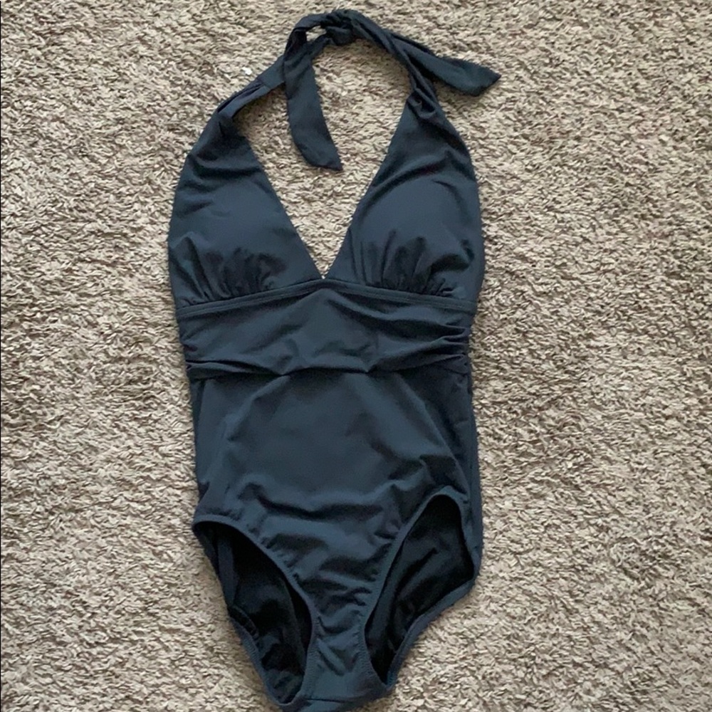 Lands End one piece charcoal gray swimsuit